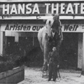 Foto Rundgang Hamburg-St. Georg: Elefantenkuh Nelly vor dem Bühneneingang des Hansa-Varieté-Theaters 1949.