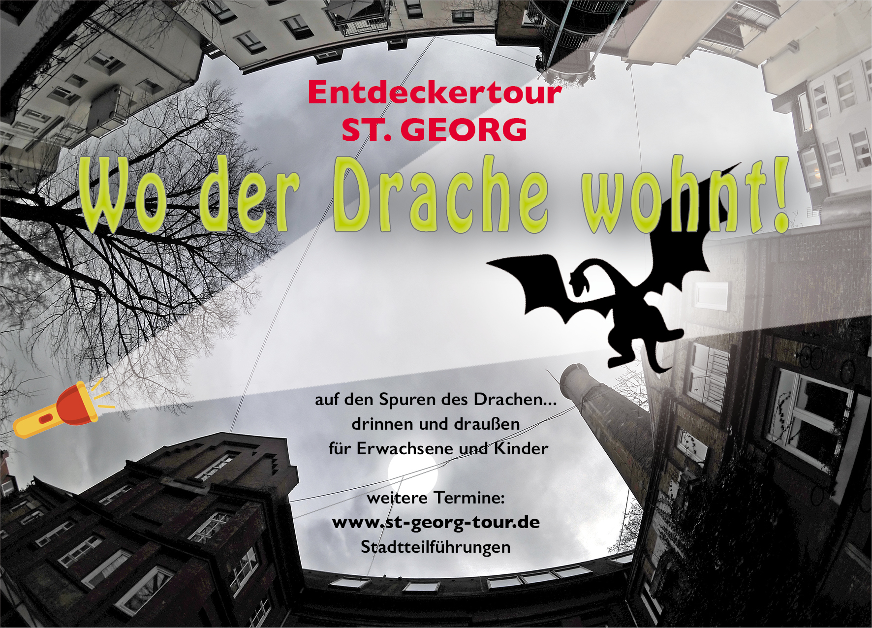 Drachentour-Flyer. Gestaltung: Brigitte Strombeck, Foto: Matthias Krttgen